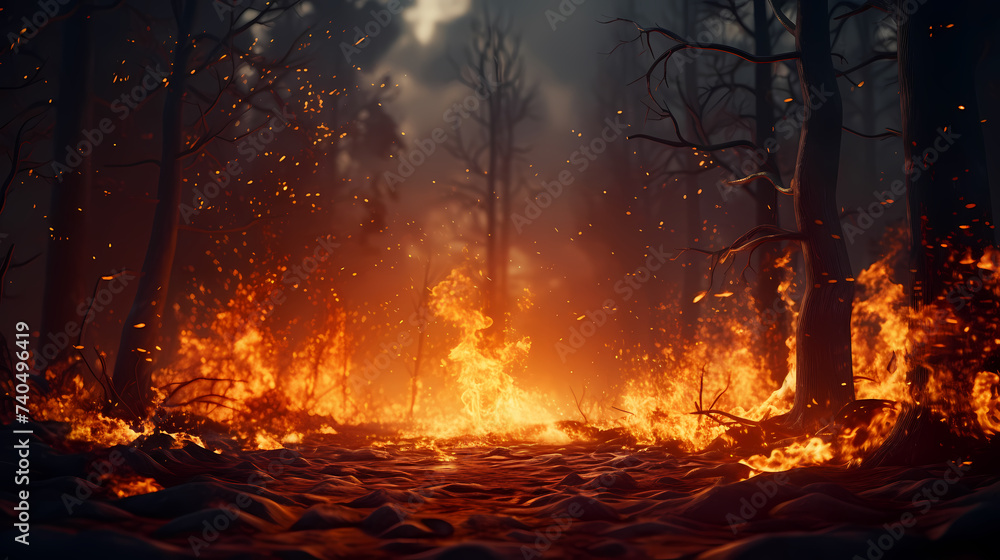 Flame illustration, fire burning and glowing particles Flame illustration, fire burning and glowing particles