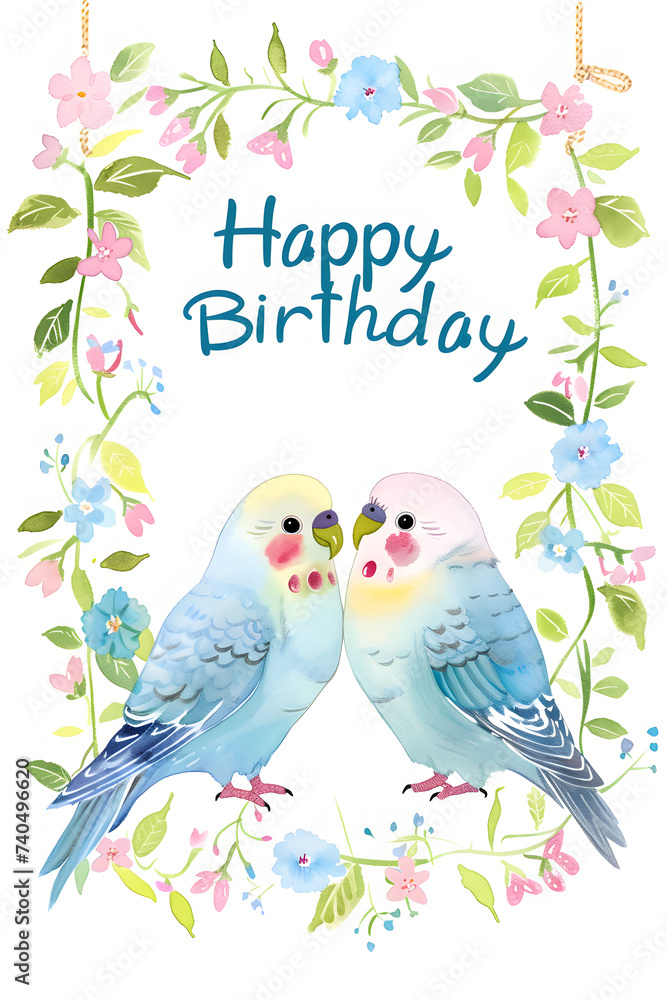 Happy Birthday Card with birds on a branch 