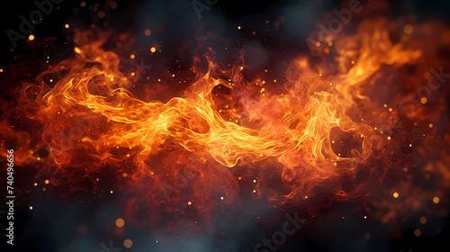 Flame illustration, fire burning and glowing particles © ma