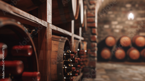 Bottles in the traditional wine cellar underground.