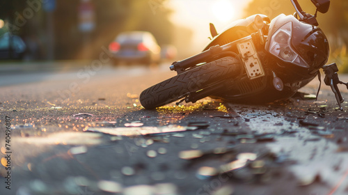 Motorcycle accident on a road.