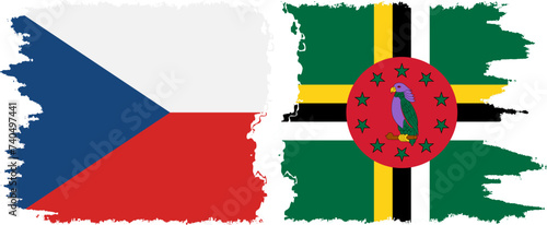 Dominica and Czech grunge flags connection vector