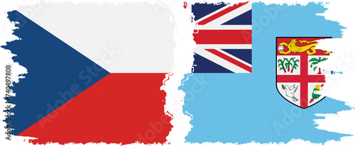 Fiji and Czech grunge flags connection vector