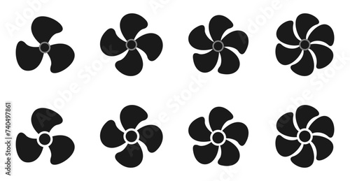 propeller icon set. flat design fan propellers vector isolated on white background.
