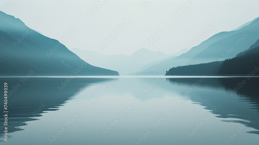 Minimalist landscape, mountains and calm waters. Minimalist landscape, mountains and calm waters.