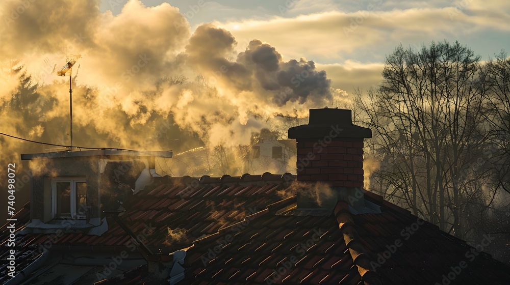 smoke from the chimney. Global warming and pollution concept.