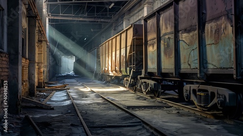 Empty railcars near the smelter. Donetsk, Ukraine : Generative AI photo