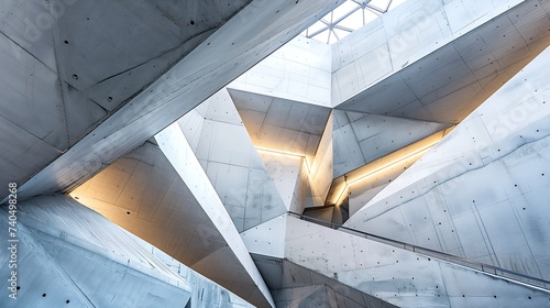 Architectural design of modern concrete hall with abstract geometry : Generative AI