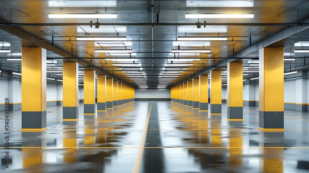Empty underground parking background with copy space : Generative AI Empty underground parking background with copy space : Generative AI