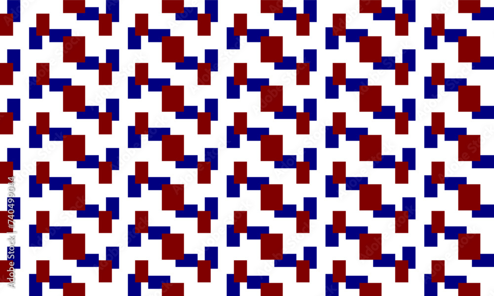 Fototapeta premium red blue stair step of rectangular block repeat pattern, replete image, design for fabric printing, patter print, square 