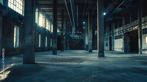 Dark industrial interior of an old building : Generative AI