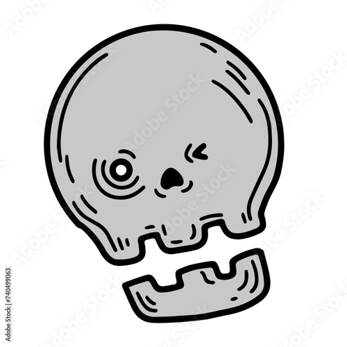 Hand drawn skull with a broken jaw