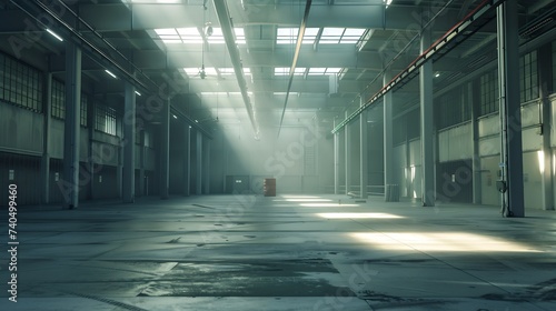 The interior of a big industrial building or factory with steel constructions   Generative AI