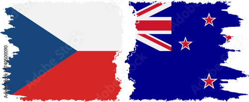 New Zealand and Czech grunge flags connection vector