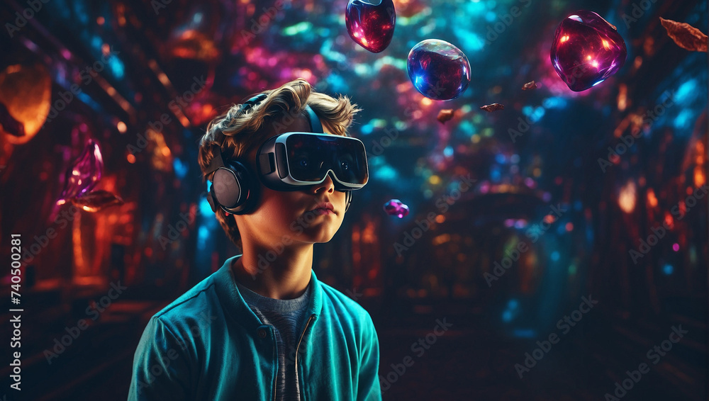 a boy using Vr headset a boy using Vr headset