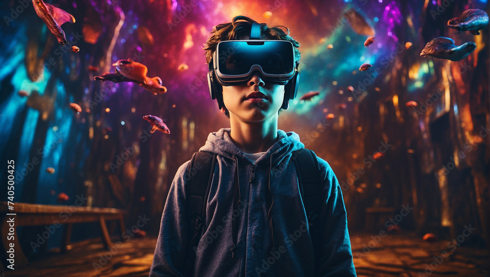 a boy using Vr headset a boy using Vr headset