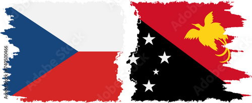 Papua New Guinea and Czech grunge flags connection vector