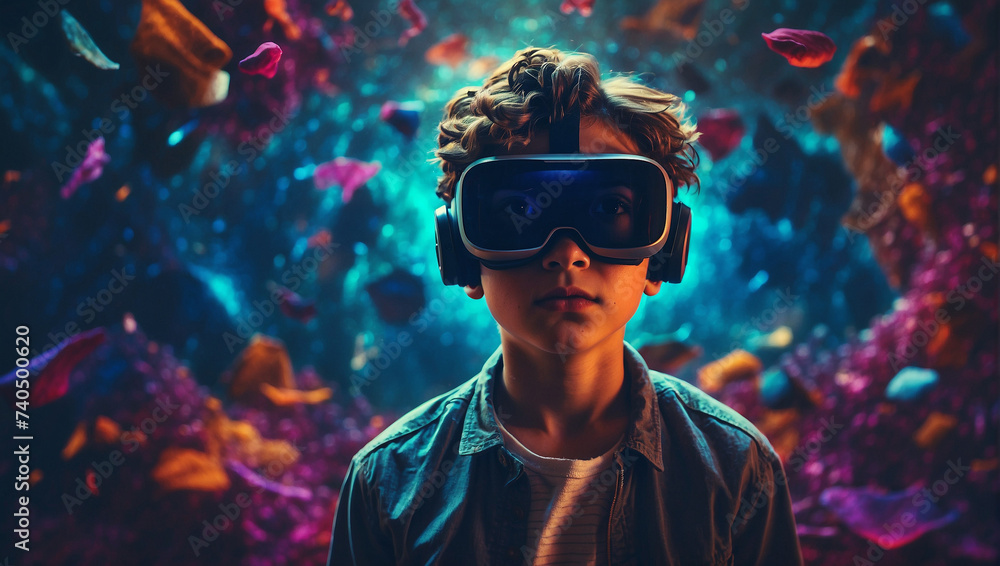 a boy using Vr headset a boy using Vr headset