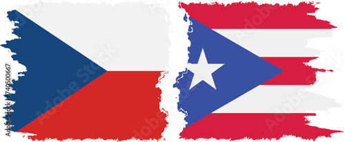 Puerto Rico and Czech grunge flags connection vector