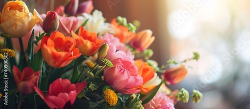 Breathtaking display of multiple colorful flowers in a gorgeous vase