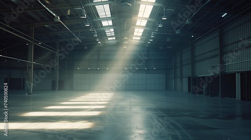 Large modern empty storehouse. Warehous building construction. Industrial warehouse interior. : Generative AI © Generative AI