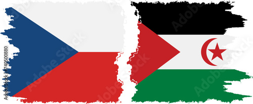 Western Sahara and Czech grunge flags connection vector