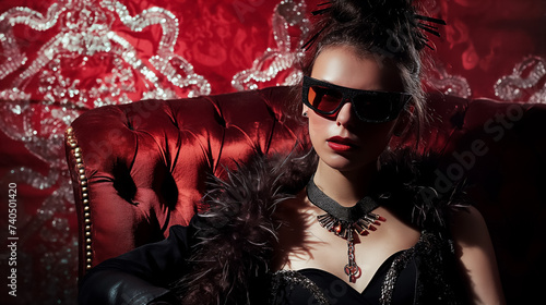 Glamorous woman in sunglasses with moody lighting.