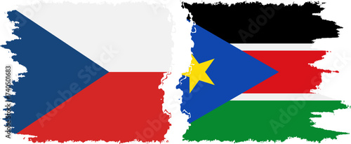 South Sudan and Czech grunge flags connection vector