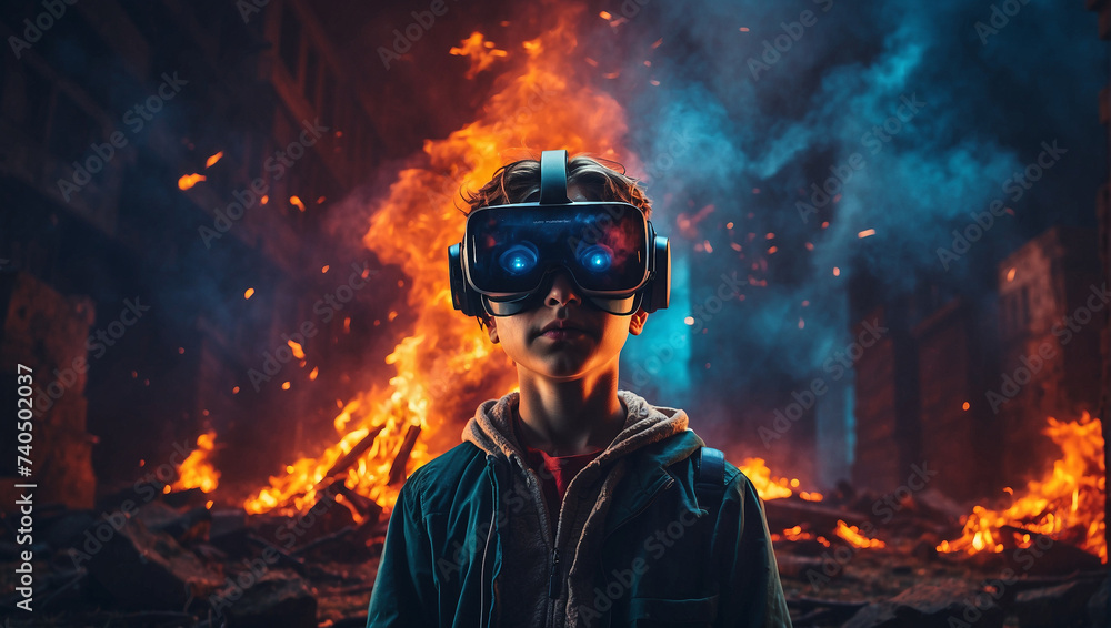 a boy using Vr headset a boy using Vr headset