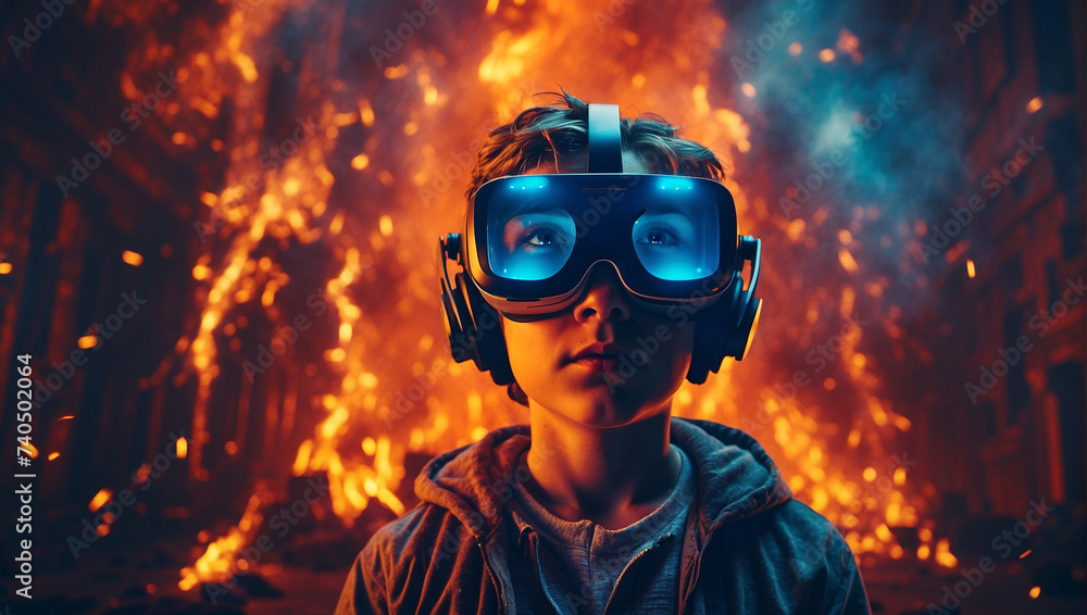 a boy using Vr headset a boy using Vr headset