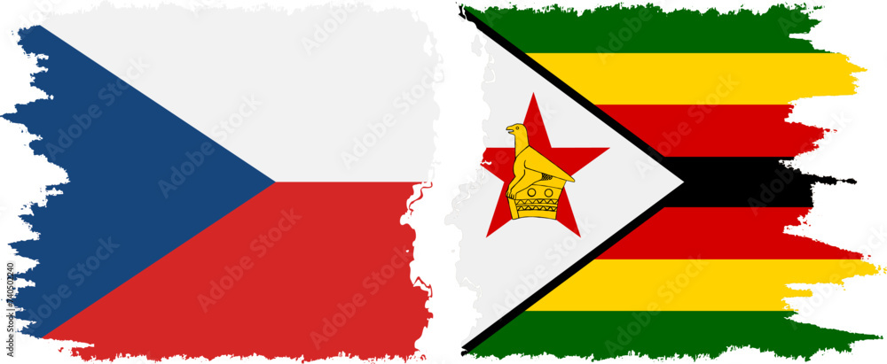 Zimbabwe and Czech grunge flags connection vector