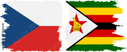 Zimbabwe and Czech grunge flags connection vector