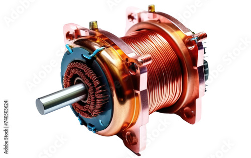 A detailed view of an electric motor, showcasing its inner workings. Isolated on a Transparent Background PNG.