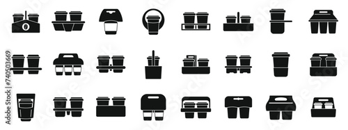 Cup holder icons set simple vector. Food paper box. Drink carrier away