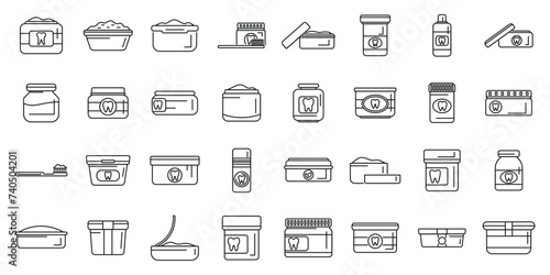 Tooth powder icons set outline vector. Health dentist beauty. Care medical dental photo