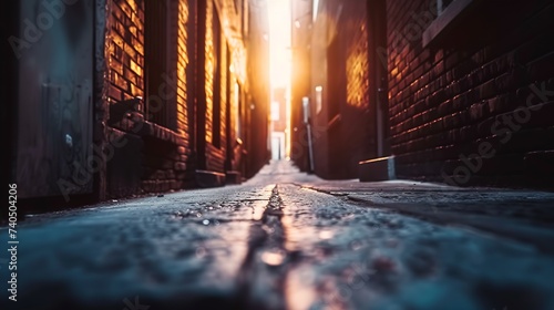 Low Angle View of a Dark Alley in an Inner City Area : Generative AI