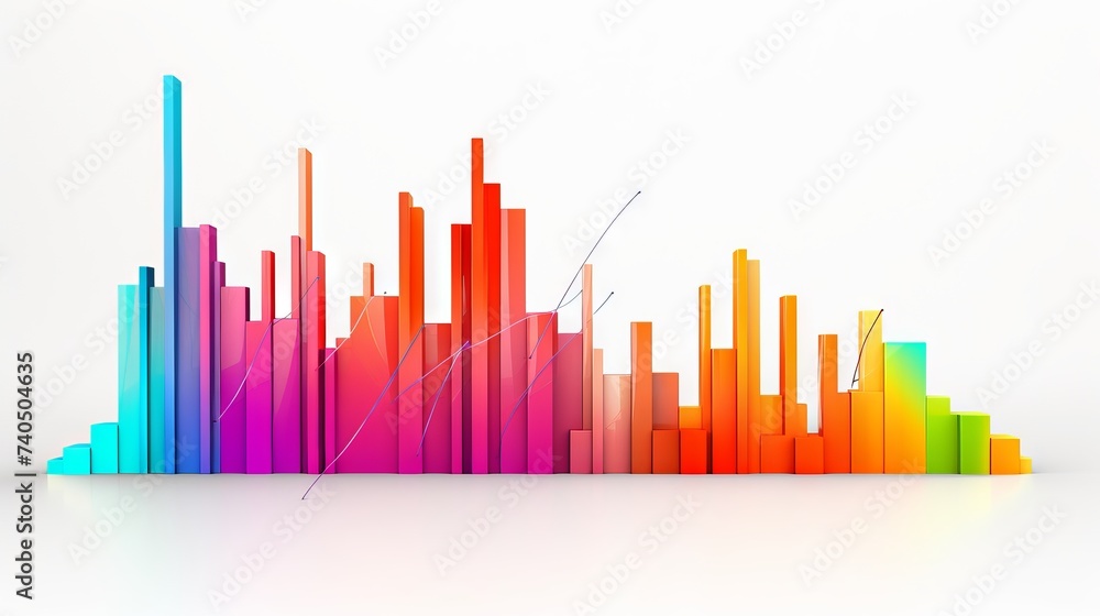 Vibrant business data visualization: colorful graph of statistics on white background

