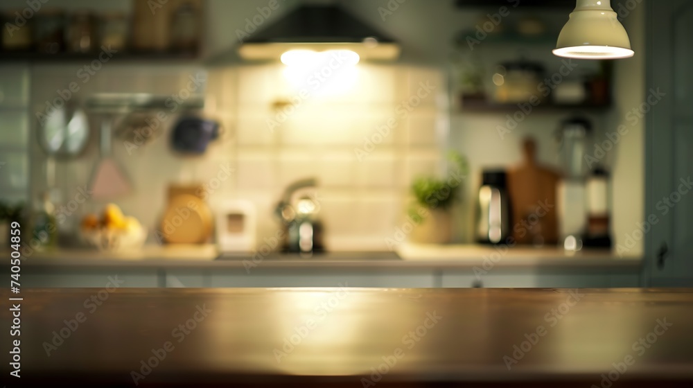 Table top Counter with Blurred Kitchen Background : Generative AI