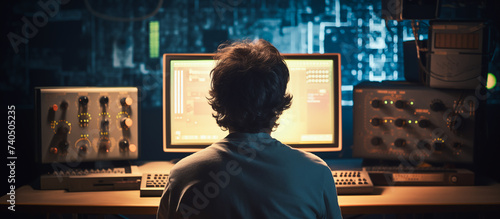 a Man focus working on old dekstop computer photo