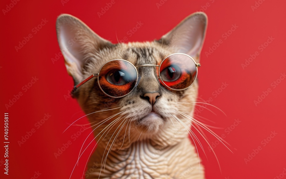 Devon Rex cat with sunglasses on a professional background