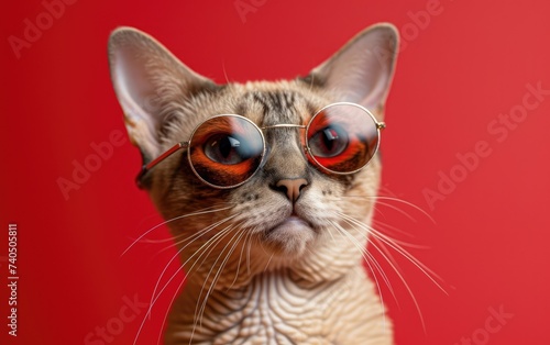 Devon Rex cat with sunglasses on a professional background