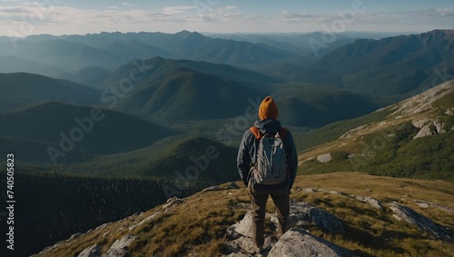 A lone figure stands on the edge of a cliff