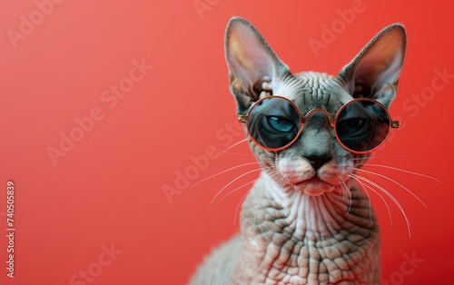 Devon Rex cat with sunglasses on a professional background © hakule