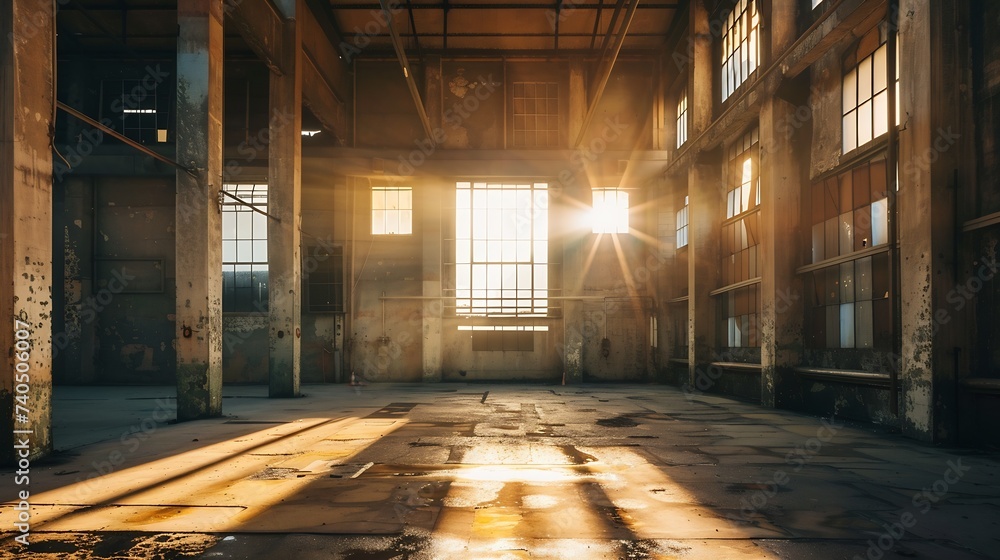 Industrial interior with br light from the windows : Generative AI Industrial interior with br light from the windows : Generative AI