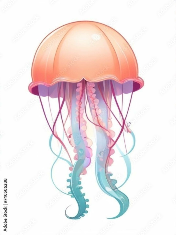 Fototapeta premium Cartoon illustration of jellyfish in the sea.