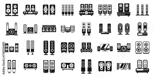 Home theater icons set simple vector. Speaker audio. Center digital projector