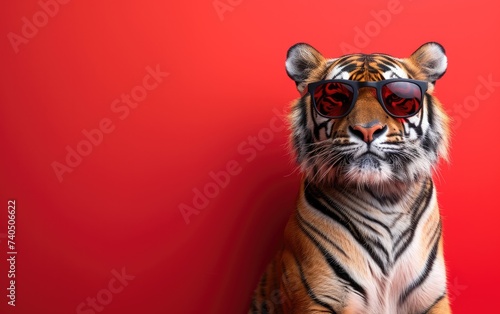 Tiger with sunglasses on a professional background