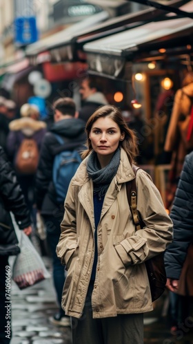 A young woman standing out in a crowded street