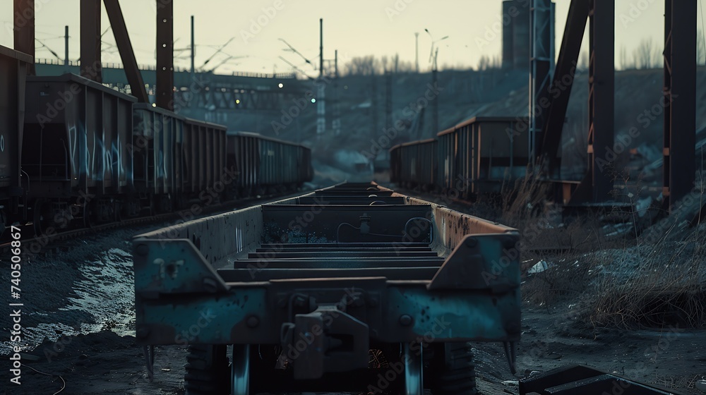 Empty railcars near the smelter. Donetsk, Ukraine : Generative AI
