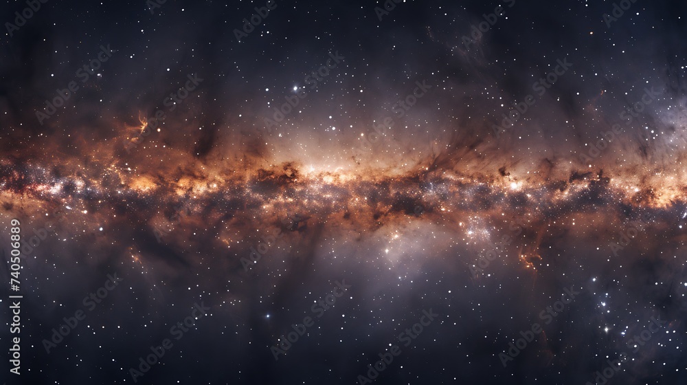 A view from space to a galaxy and stars Universe filled with stars nebula and galaxy Panoramic shot wide format Elements of this image  : Generative AI - obrazy, fototapety, plakaty 